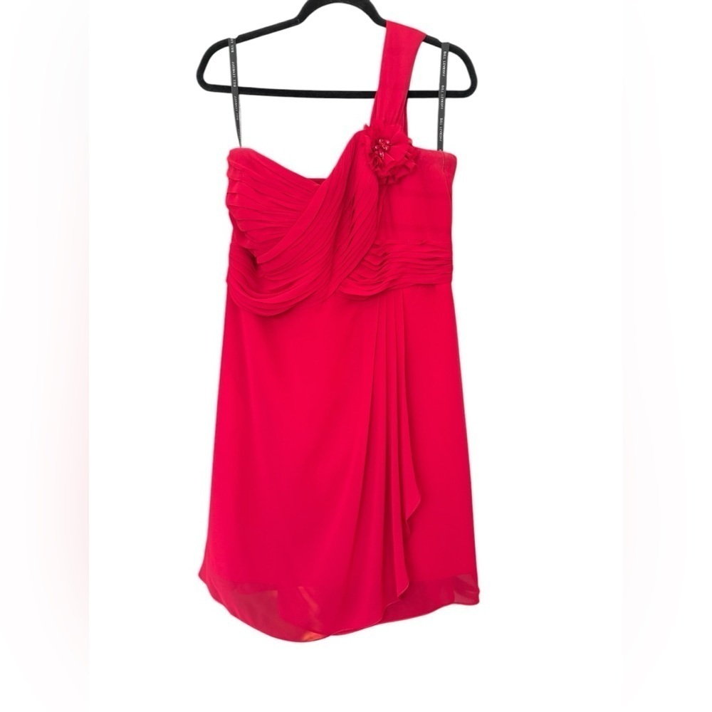 Bill Levkoff Raspberry Red Pink One Shoulder Ruched Chiffon Formal Dress Size 18